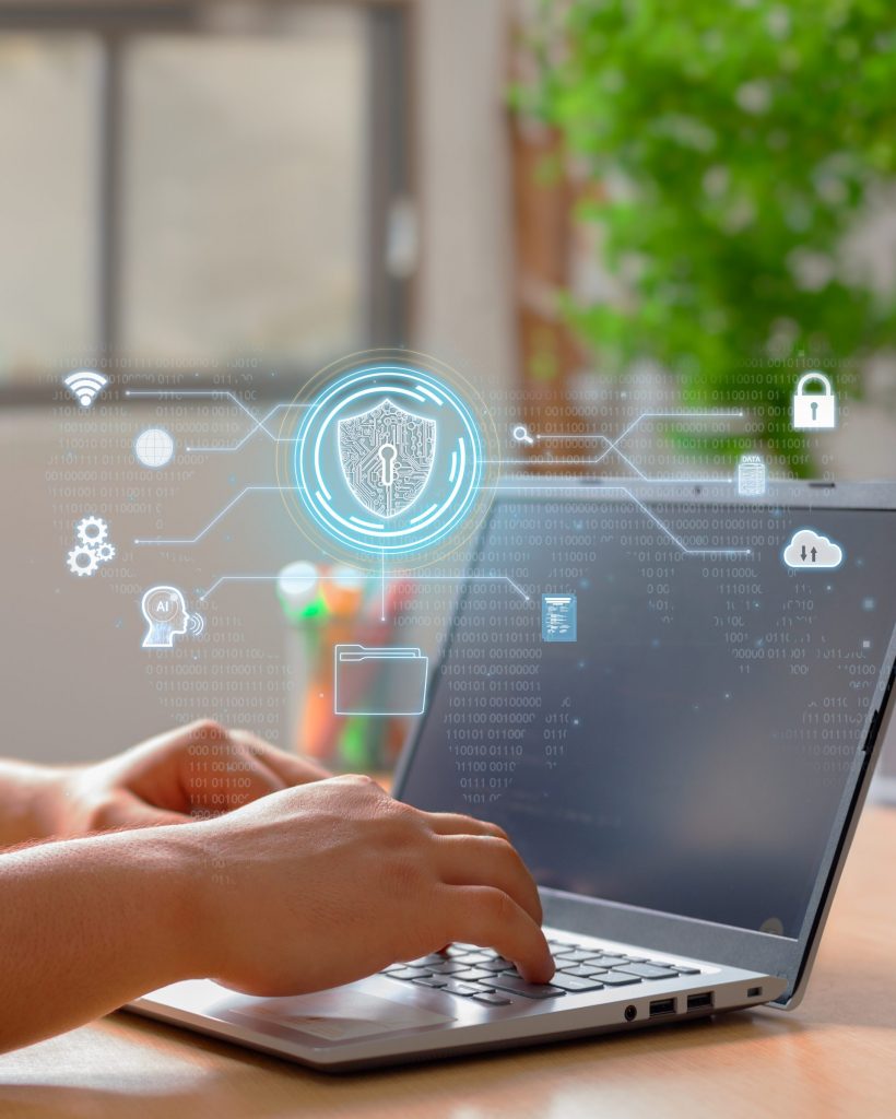 Vertical Photo of a Man using secure digital encryption technology, cybersecurity data protection privacy. Vertical Photo of a Man using secure digital encryption technology, cybersecurity data protection privacy.